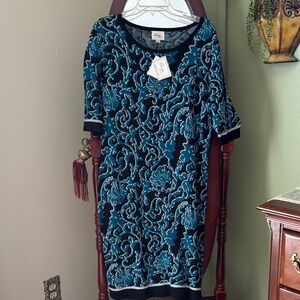 Beige by eci Black and Teal Long Sleeve Dress